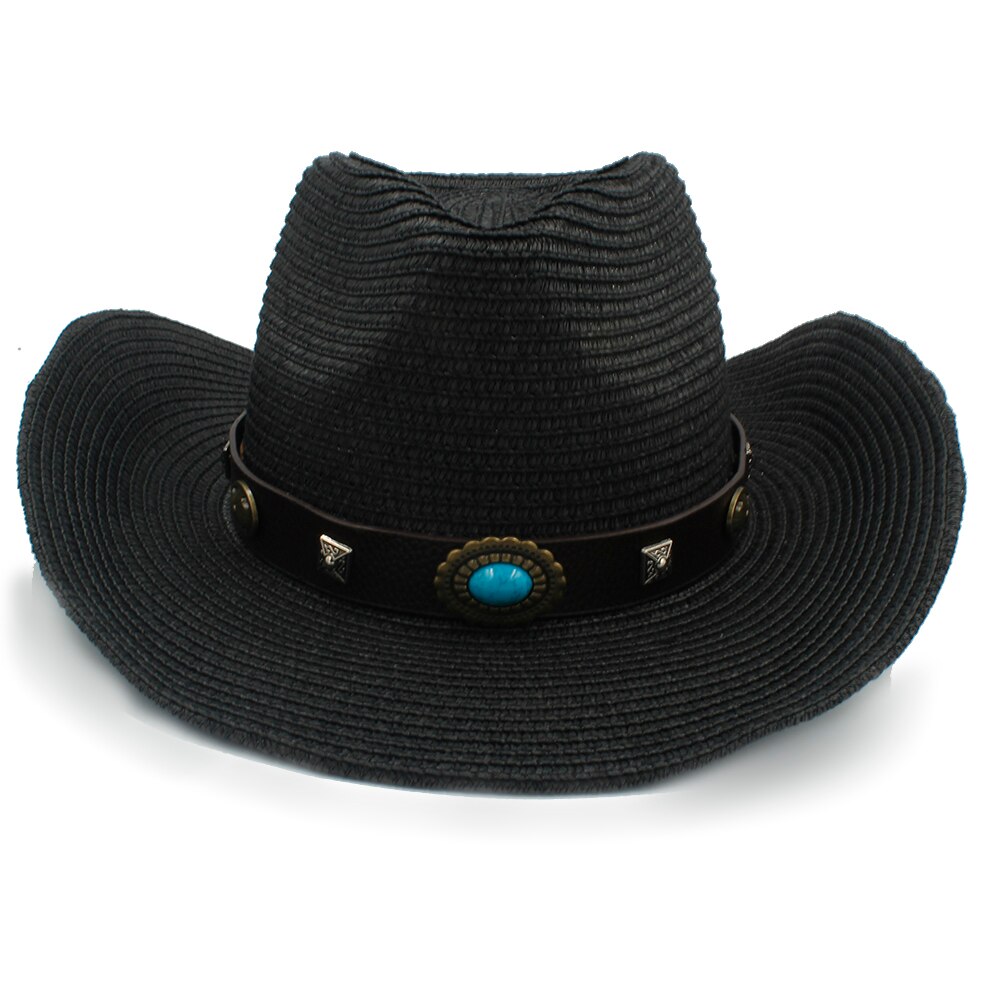 Men Straw Western Cowboy Hat Roll Up Brim Gentleman Sombrero Hombre Jazz Hat