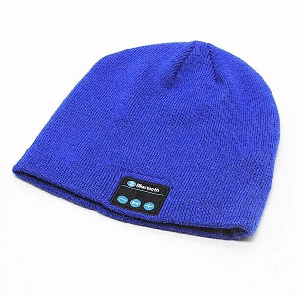 Hat bluetooth strikket hat capfor vinter smart bluetooth pandebånd strikket cap udendørs afslappet sport hat cap til mænd og kvinder: Blå