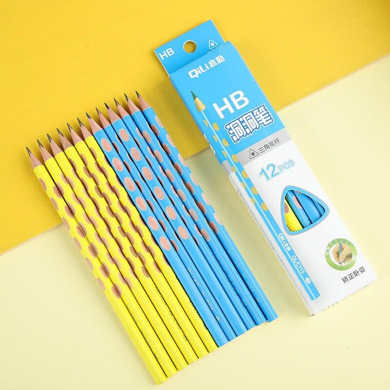 Kawaii 12 unids/set de dibujo HB Hole Pencil Set de madera materiales de arte Sketch carbón lápices escuela pintura papelería: Sky blue and yellow
