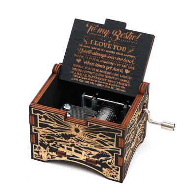 Carved Hand Music Box Wooden Black Music Box You Are My Sunshine To Lover To daughter To husband Birthday Year: 12