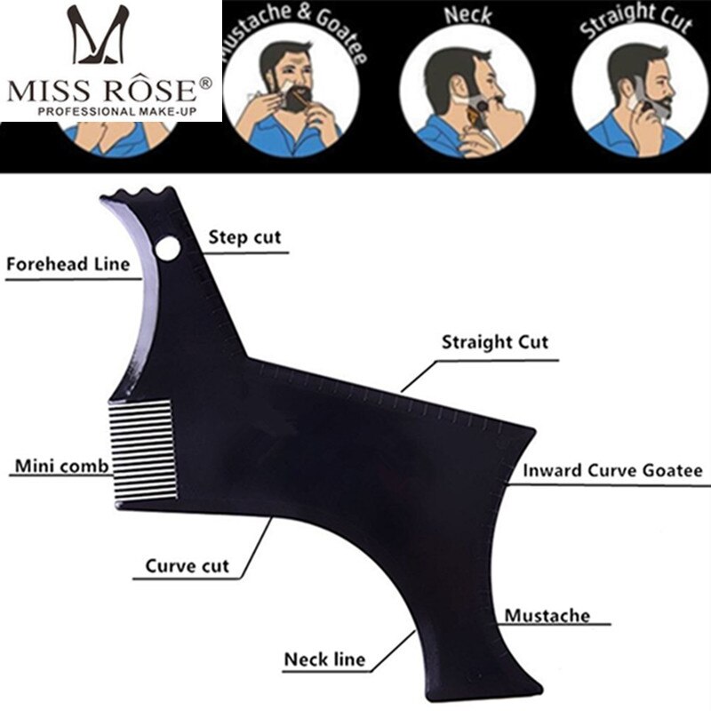 Perfect Beard Comb for Men's Face Care Transparent Black Stencil Comb Shaper for Beard Styling Beard Shaping Tool Liner Template