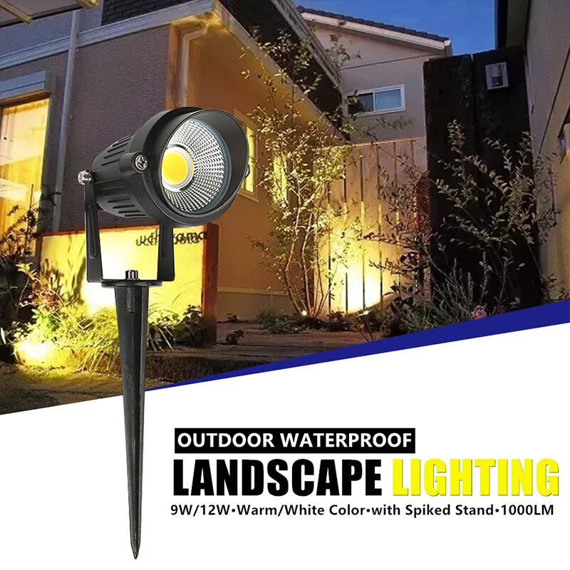 Outdoor Landscape LED Lighting 9/12W Waterproof Graden Lights COB Led Spotlights With Spiked Stand Waterproof Spot Bulbs !