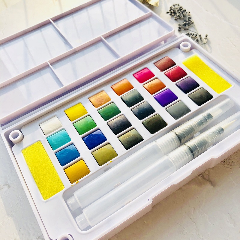 24 farger akvarell maling sett aquarela bærbar reise solid pigment med vannfarge pensel penn for male kunst forsyninger