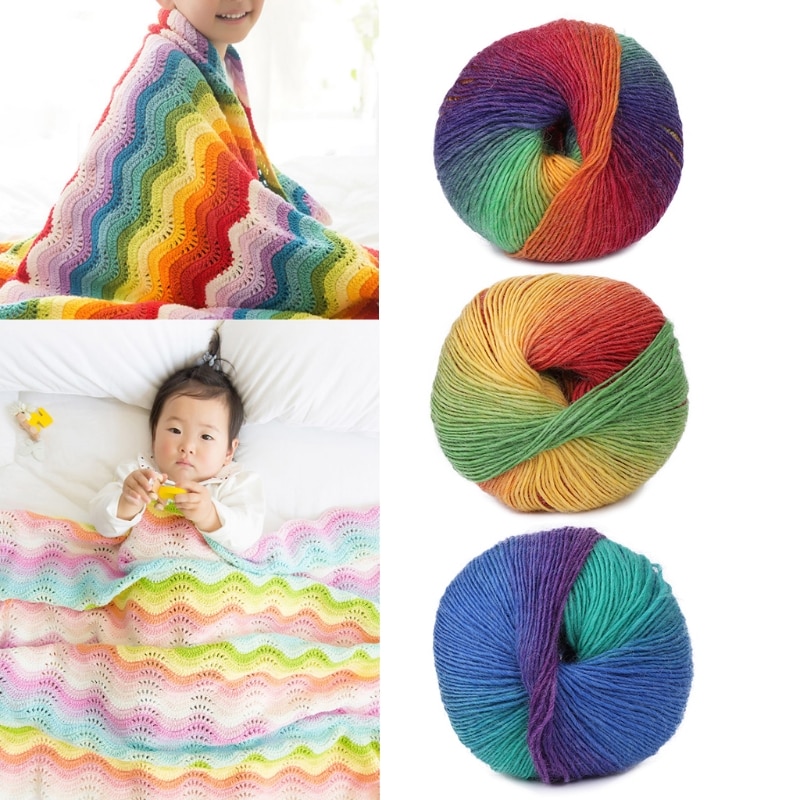 1Ball 50g Hand-woven Rainbow Colorful Crochet Cashmere Wool Blend Yarn Knitting Knitting Yarn Wool Blend Yarn
