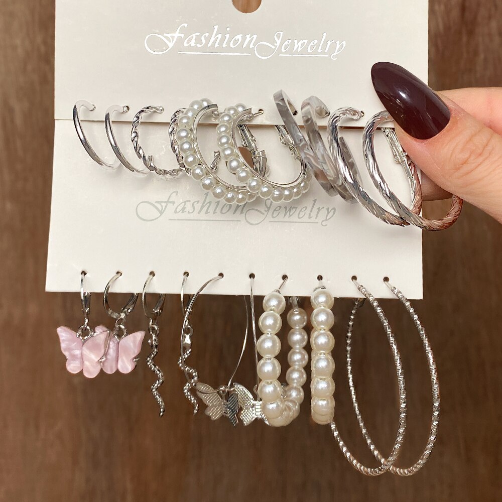 IFMIA Trendy srebrne kolorowe motyle Hoop zestaw kolczyków dla kobiet dziewczynki geometryczny nieregularny Metal żywica akrylowe kolczyki biżuteria