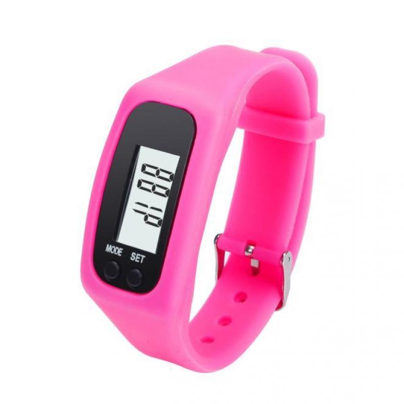 Battery Multifunction 10 Colors Digital LCD Pedometer Run Step Calorie Walking Cycling Distance Counter: Pink
