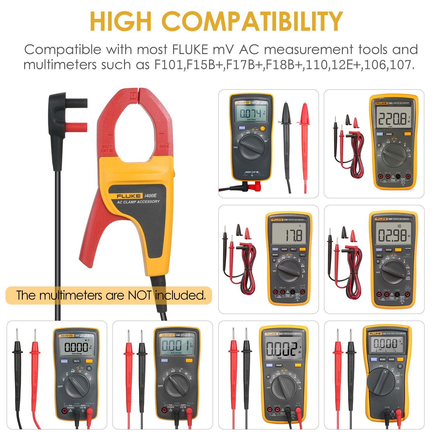 FLUKE i400E AC Current Clamp Meter Digital Multimeter with Dual Banana Jack 1A~400A AC Current Range 5Hz~20kHz Bandwidth meter