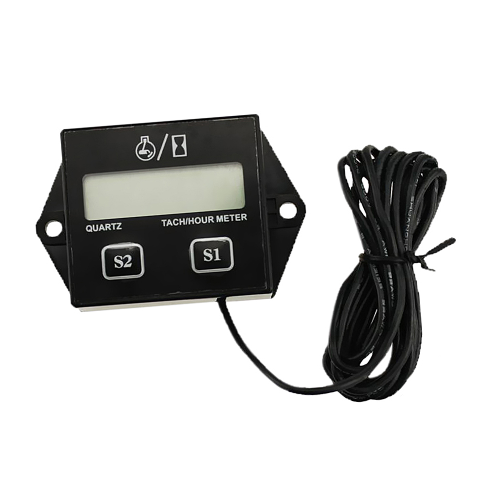 Digital Engine Tach Tachometer Hour Meter for Motorcycle ATV Boat Spark Plugs with Replaceable Battery