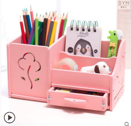 Muiti – stylo à crayons avec fonction de bricolage, porte-crayon à tiroir, support d&#39;étagère Simple, fournitures de papeterie de bureau: Pink flower