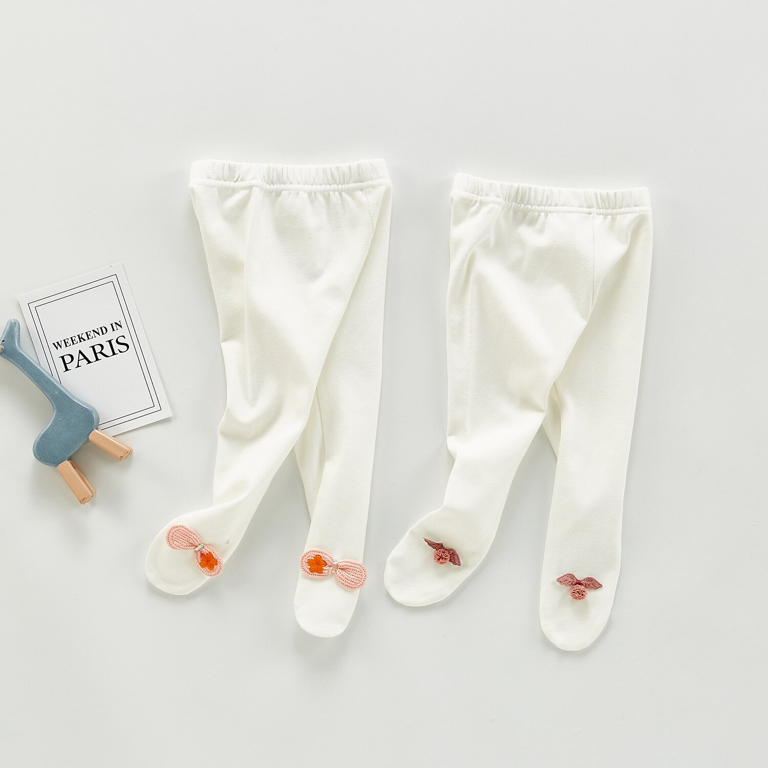 Baby flickor söta bowknot vita leggings 0-3 år baby all-match strumpbyxor
