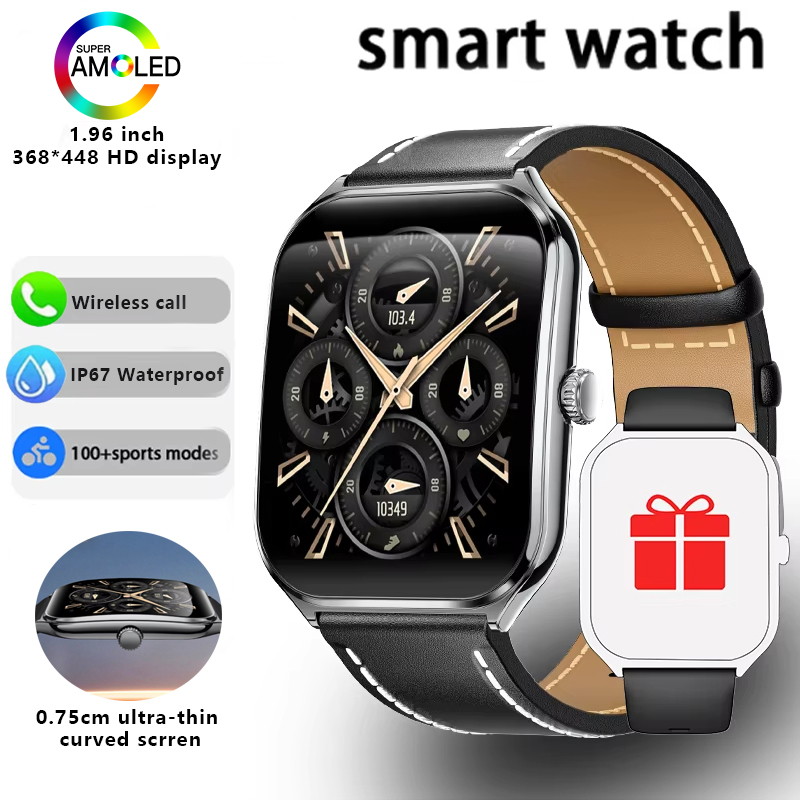 2025 Nuovo 1.96 "Utral Sottile Curvo Schermo Amoled Orologi Intelligenti BT Chiamata Uomo Donna IP68 Impermeabile Monitoraggio della saluto del Sonno Smartwatch: verde