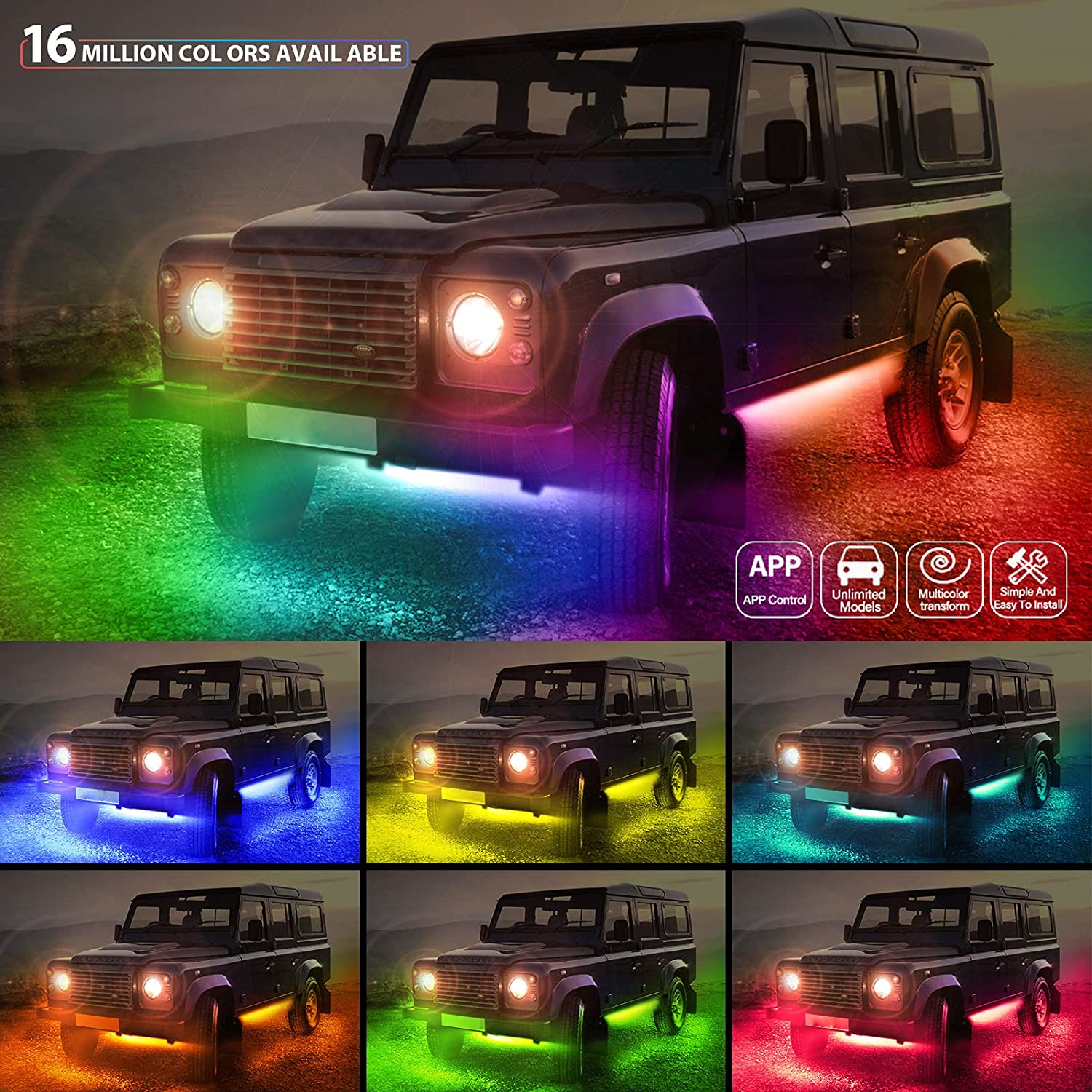 Led Neon Auto Underglow Lichten 12V Chassis Rgb Licht Strip Underglow Sfeer Decoratieve Lamp Kit Exterieur Onderdelen Voor Auto bodem