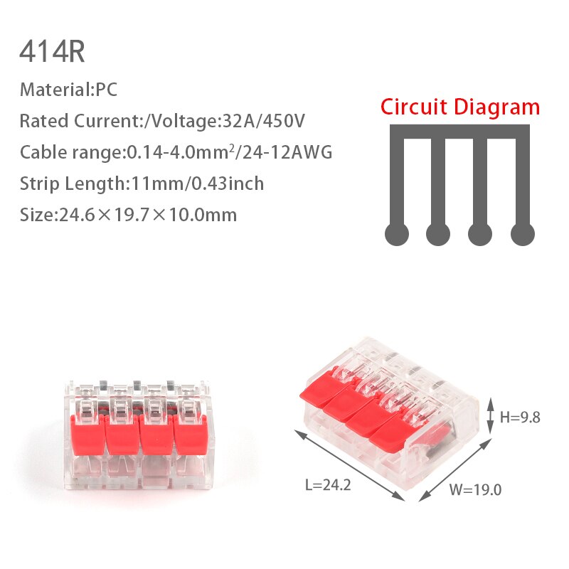 10 PCS Wire Connector Mini Quick Connector Universal Compact Wire Connector Plug-in Wire Terminal Home Wiring Connectors: 10PCS 414R