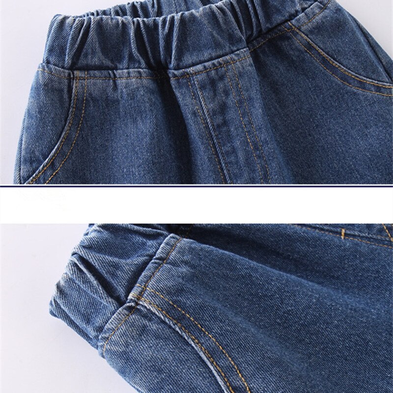 Vårgutter lange løse jeansbukser uformell denimblå elastisk brede ben pappabukser elastisk midje småbarnsjeans i 2-7 år