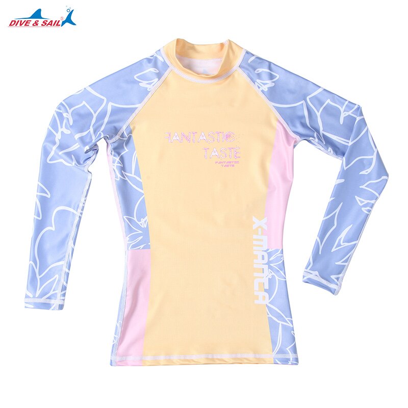 Das mulheres Slim Fit Rashguard FPU 50 + Protetor Solar de Manga Comprida Wetsuits Nadar Praia camiseta Básica: 17615A3 / M