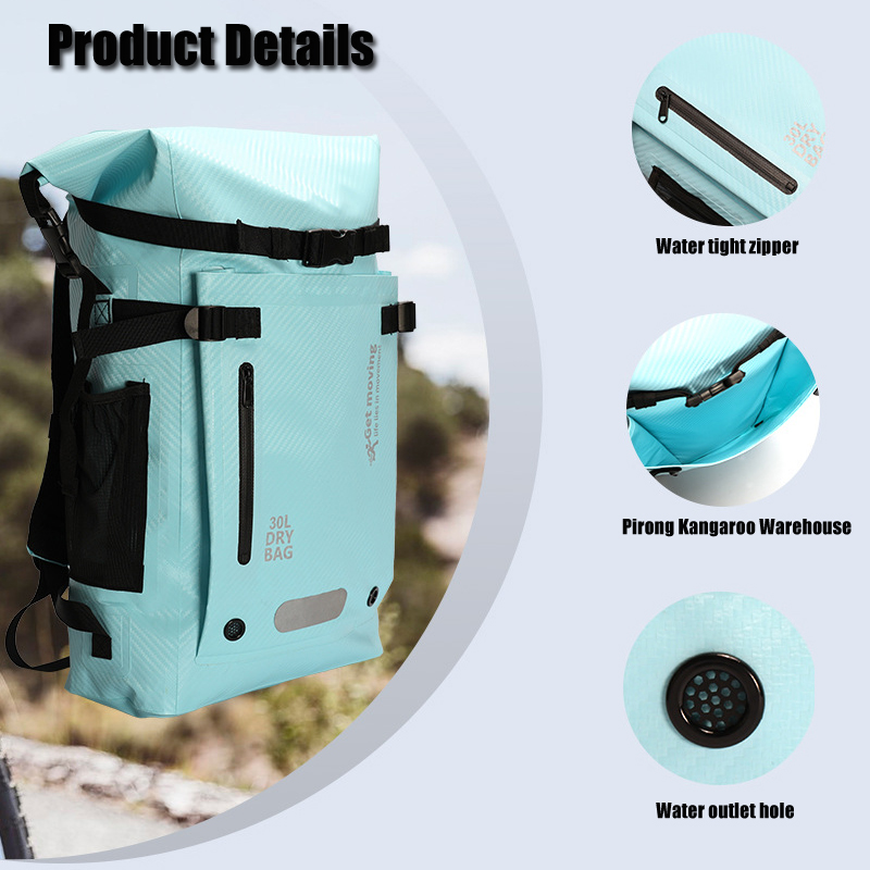 30L Waterproof backpack, travel backpack storage bag, sports outdoor bag, beach swimming waterproof bag, dry wet separation