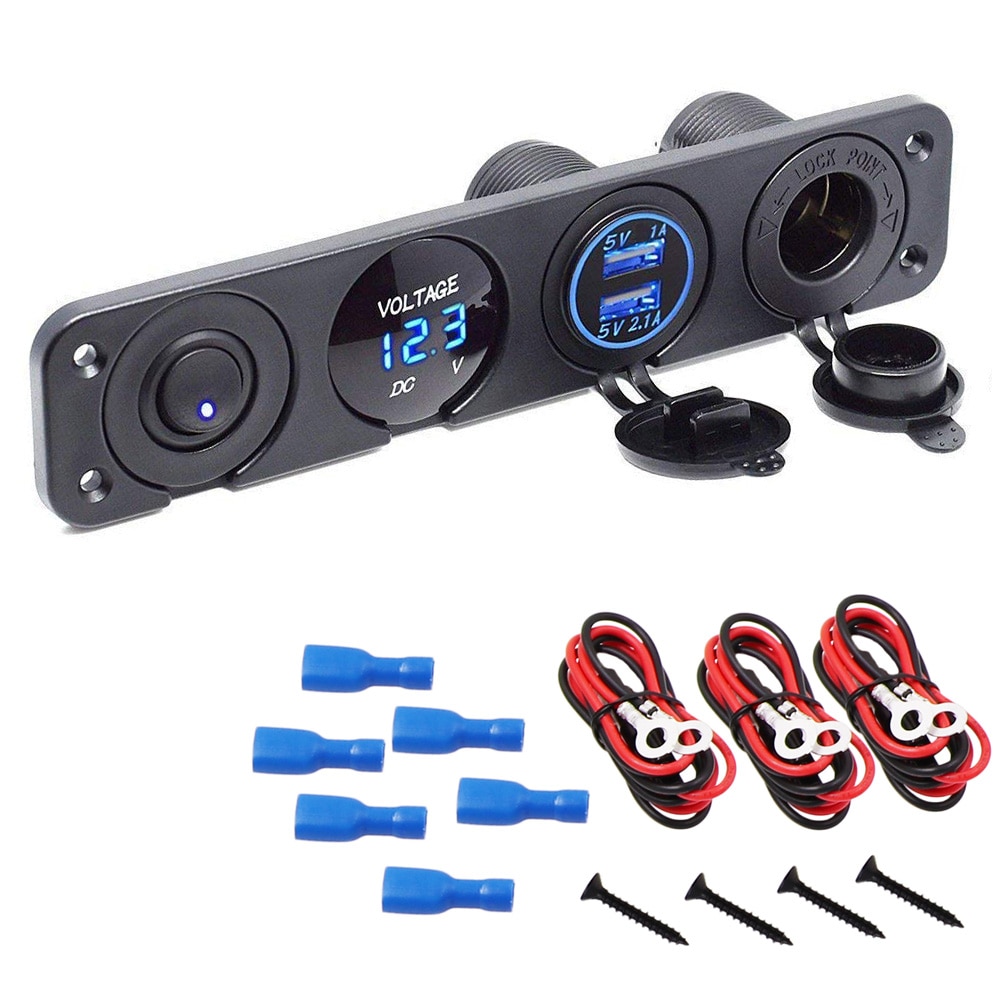 4 in 1 Modificatie Auto Boot Switch Panel voor 12 V ~ 24V + Dual USB Socket Lading 2.1 EEN + LED Digitale Voltmeter Schakelpaneel