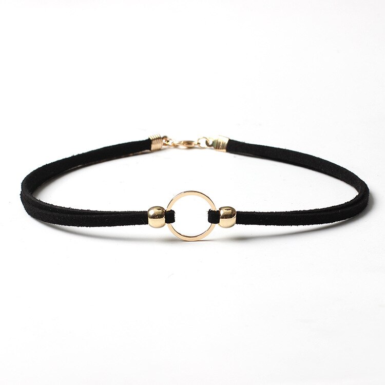 Gargantilla Punk de terciopelo negro para mujer, Collar gótico, gargantilla de círculo dorado, joyería de al por mayor