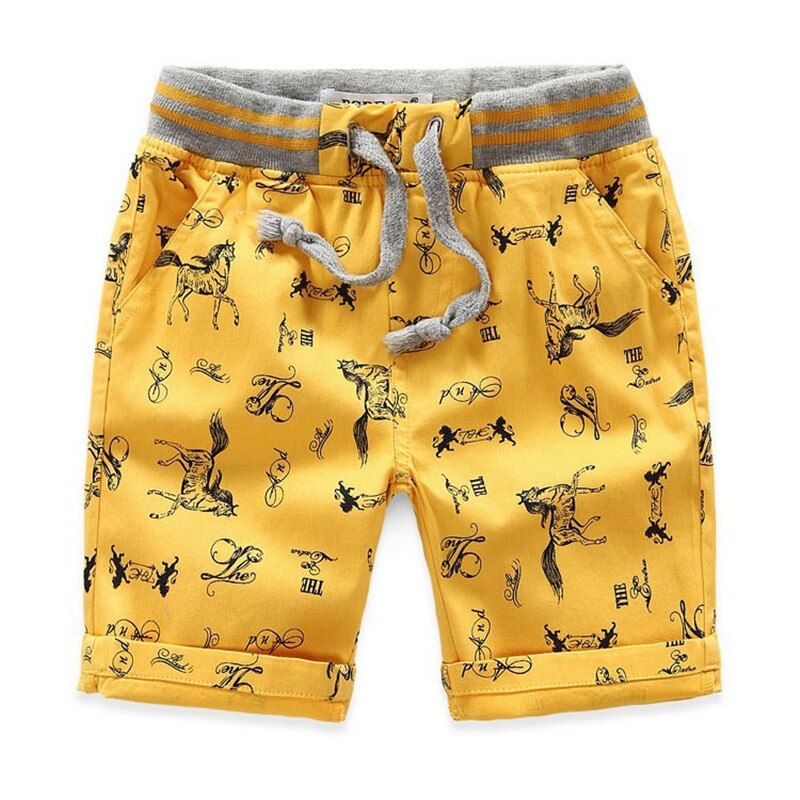Garçons dessin animé imprimé cheval pantalons courts Shorts d'été enfants coton plage pantalons courts enfants Shorts pour garçons pantalons de sport: Jaune / 6