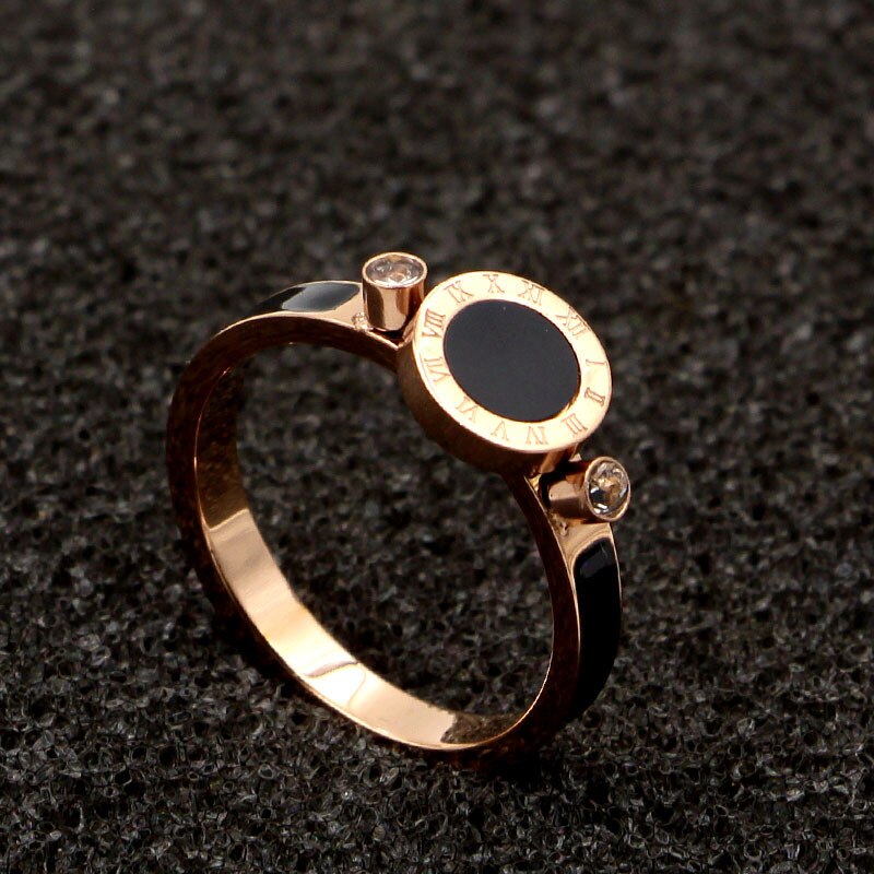 de amour noir rond chiffres romains bague en cristal Rose or couleur acier inoxydable femmes de mariage