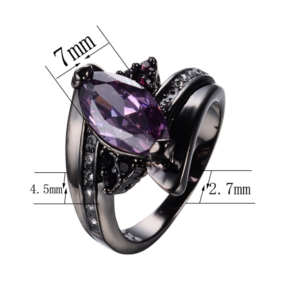 Jóias roxo do Olho do Cavalo Roxo Zircon Anéis Para Mulheres Black Gold Filled Mulheres Festa de Casamento Engagement Promise Ring RB0585