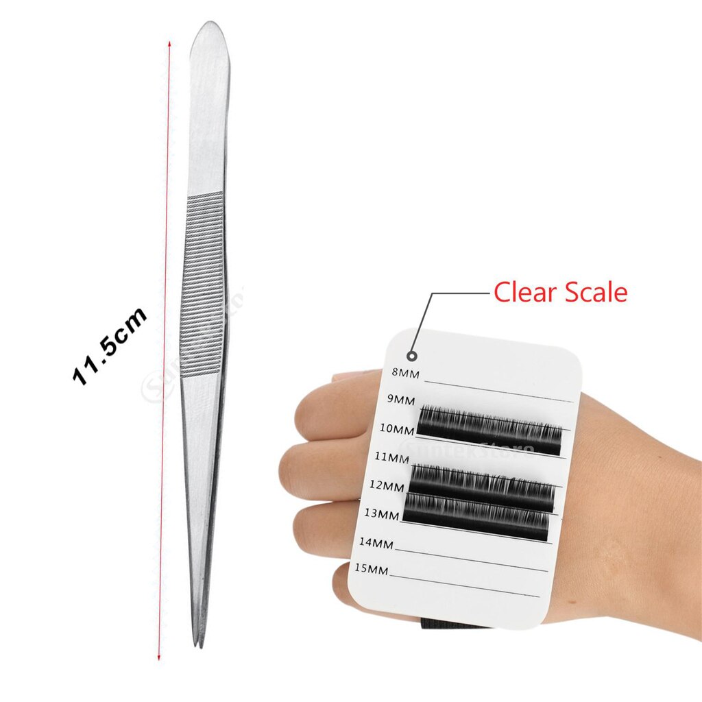 Pinza de punta fina recta de acero inoxidable antideslizante y soporte para pestañas con escala clara