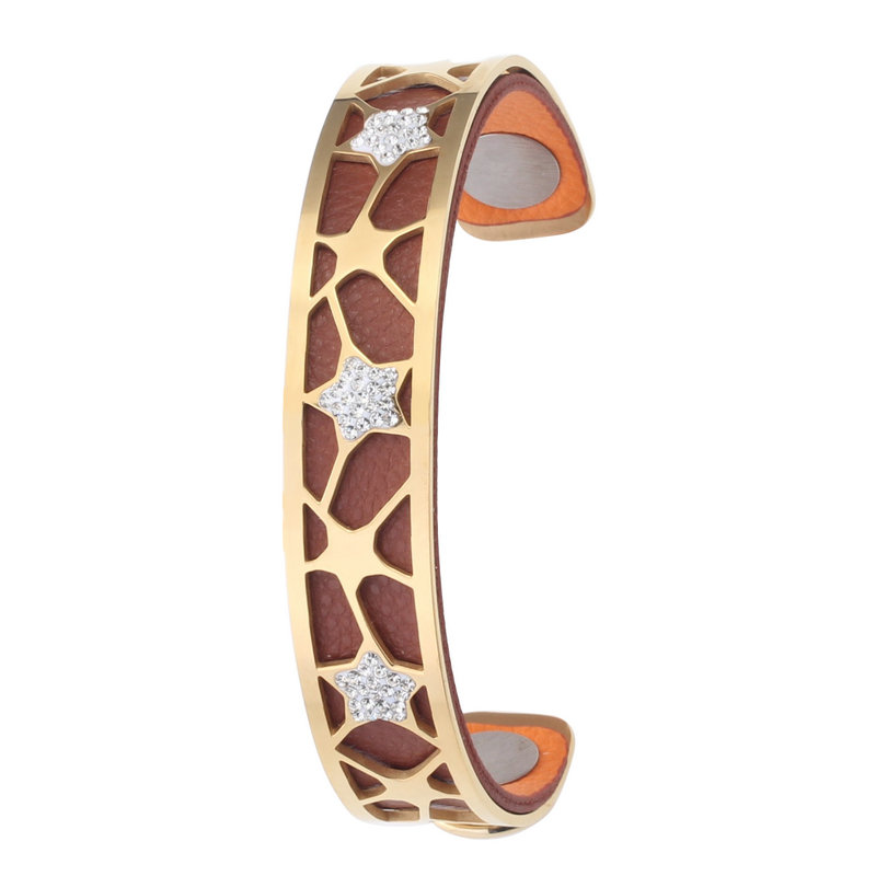 Koaem kobiety ze stali nierdzewnej ze stali nierdzewnej bransoletki bangle wymienne skóry wykwintne biżuteria złoto wypełnione Cz gwiazda bransoletka mankietowa: BC0092004