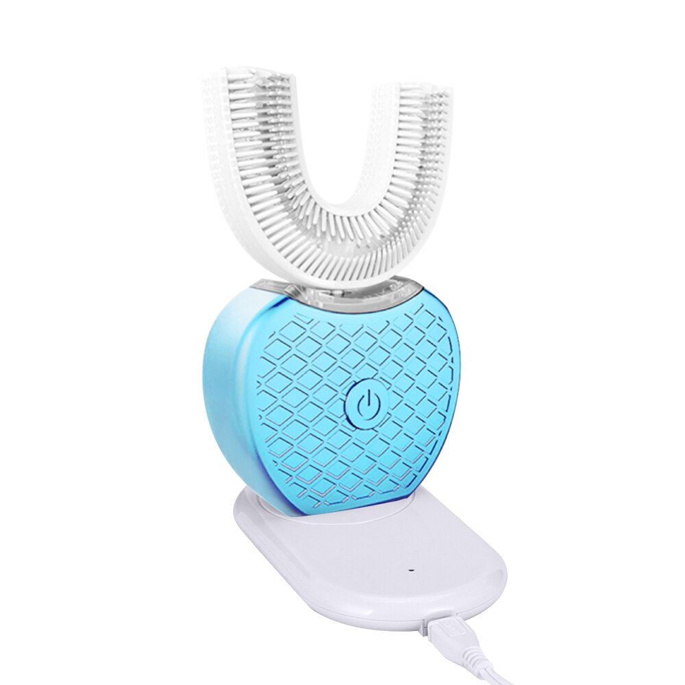 Cepillo de Dientes eléctrico sónico automático inteligente de 360 grados U tipo 4 modos cepillo de dientes carga USB blanqueador de dientes luz azul: Blue