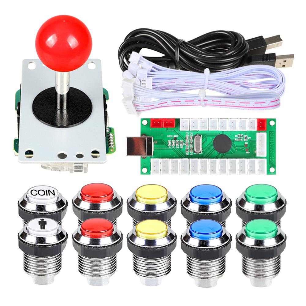 1 Speler Arcade Diy Kit Usb Encoder Om Pc Joystick + Verchroomde Led Arcade Knoppen Voor Arcade Mame Raspberry pi Games: Mix Buttons