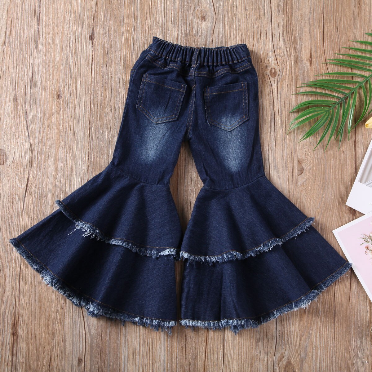 Pudcoco Toddler Baby Girl Clothes Solid Color Denim Bell-Bottoms Casual Cotton Long Pants Jeans Trousers 2-7Y