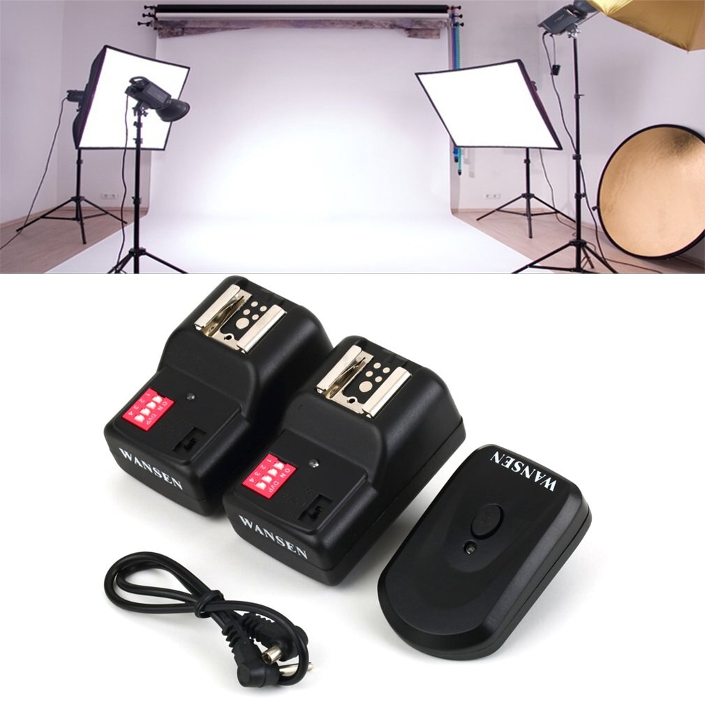 1 conjuntos sem fio 4 canais prático flash gatilho transmissor com 2 receptores conjunto para nikon para canon PT-16GY alta qualtiy!!!