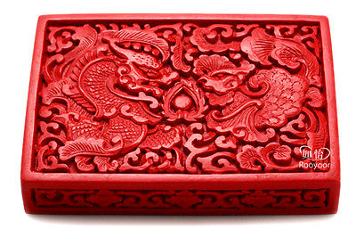 Elaborate Chinese Traditional Technology Red Lacquerware Dragon Phoenix Jewelry Box, Business card Box