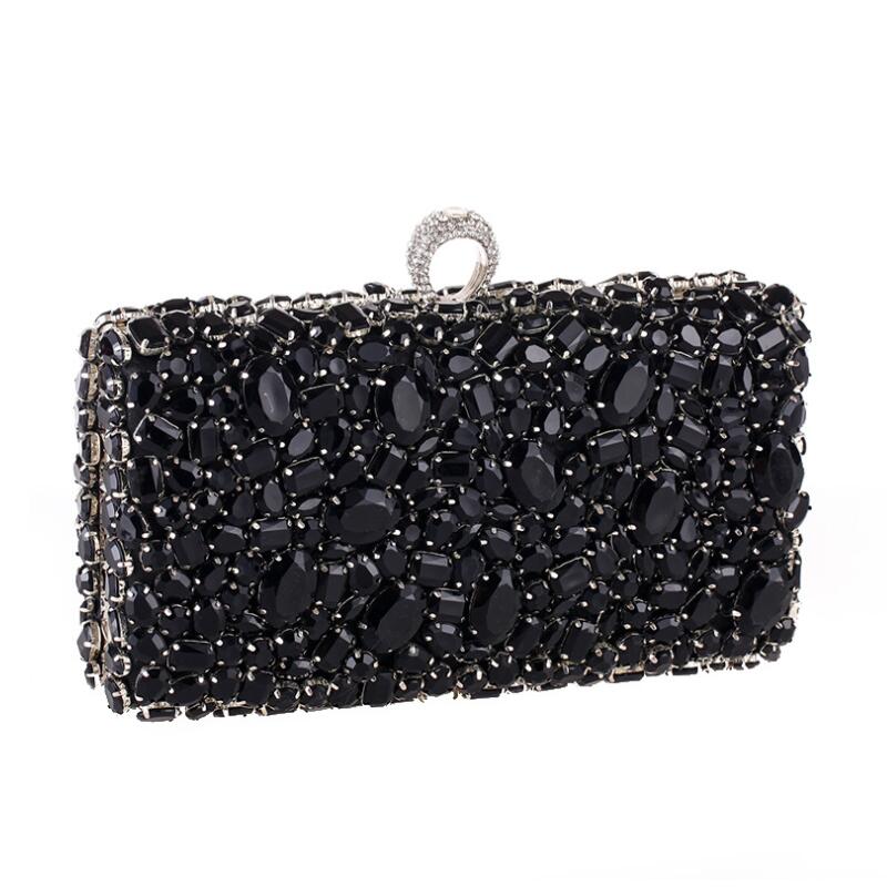 Women Clutch Evening Bag Beaded Crystal Lady Wedding Purse Rhinestones Handbags Silver Black Evening Clutch Bags for Women: Design A black