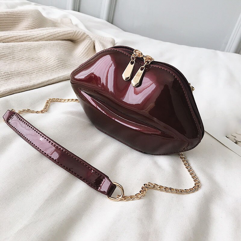 Bolso de hombro pequeño de PU para mujer, bolso de mano de de labios rojos de para mujer, bolso de mano con cadena Mini: Winered Shoulder Bag