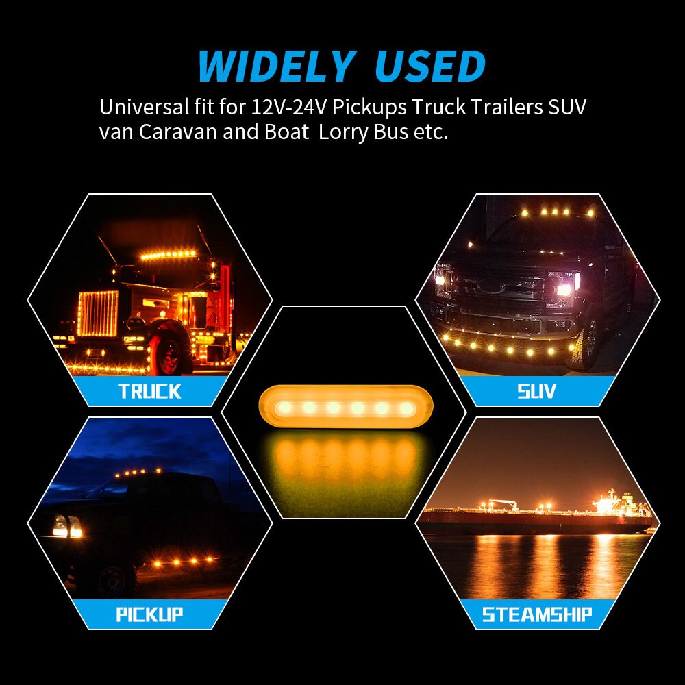 6LED IPX4 Truck LED Lights DC12v-24v Lorry Waterproof Turn Signal Truck LED Marker Light Side Lights Truck Trailer Light
