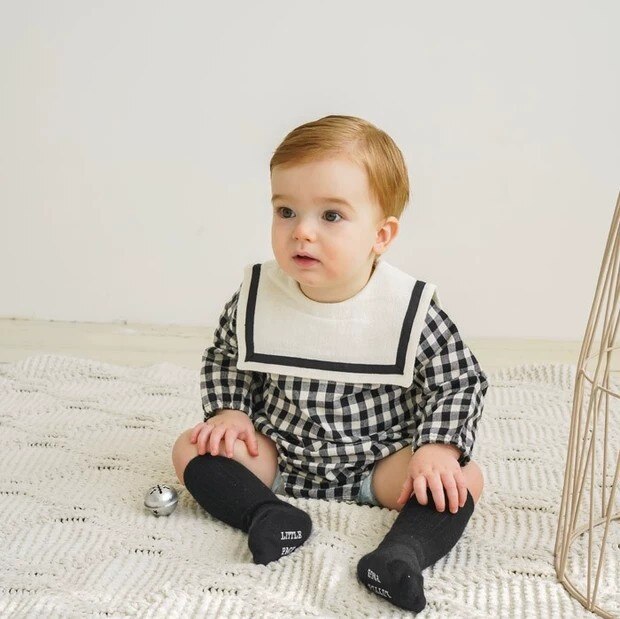 Baby Boys Girl Bodysuits Spanish Newborn Cute Plaid Romper Infant Cotton Long Sleeve Jumpsuit Toddler Boy One Piece Clothes: Black / 24M