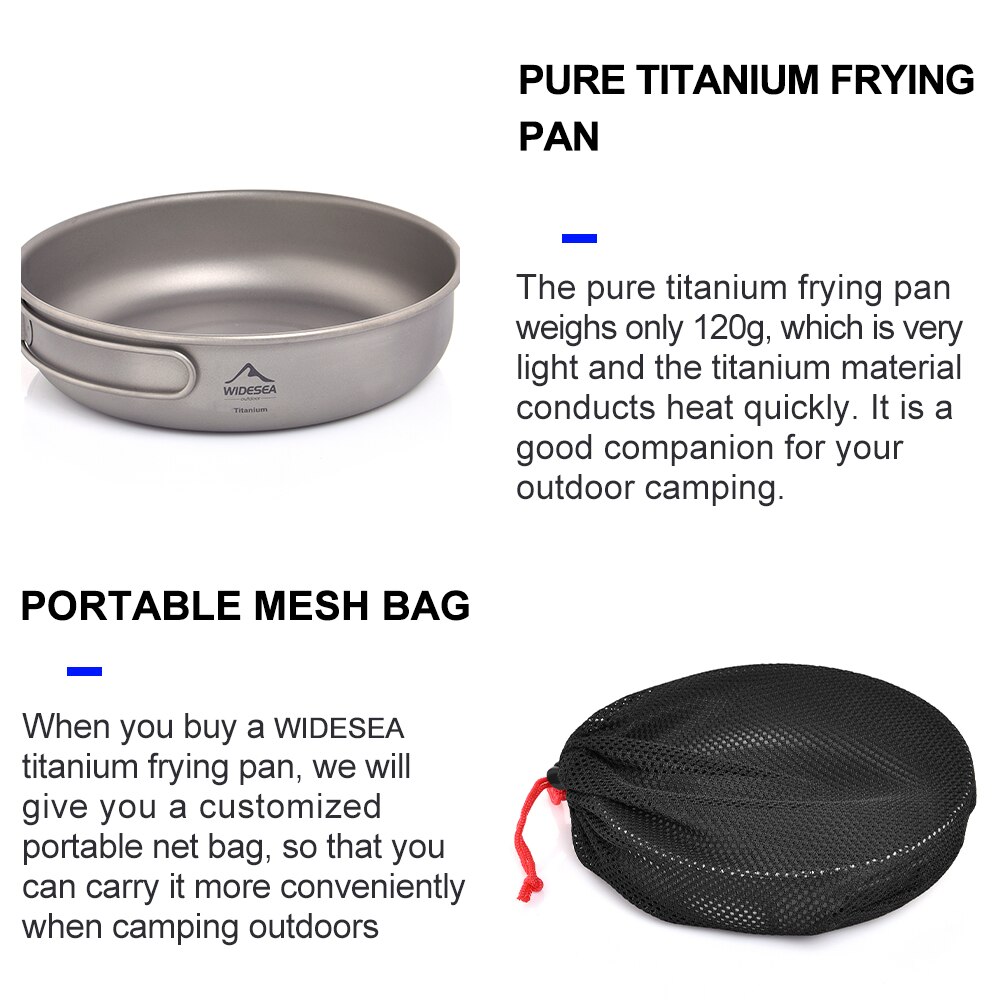 Widesea Titanium Nonstick Frying Pan Pot Bowl Camping Ultra-light Plate Tableware Cooking Utensils Bbq Picnic Cookware