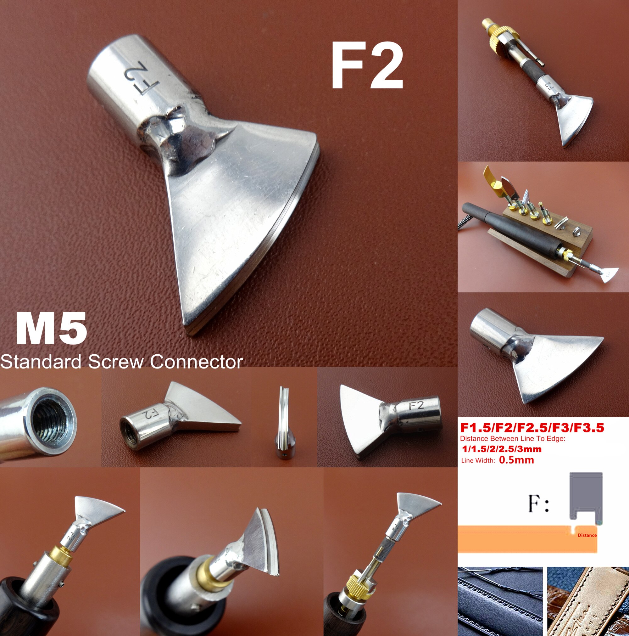 Becho 7-in-1 Verstelbaar Lederbewerkingsgereedschap – Koper + Houten Handvat – Met 3 Verwisselbare Randafschuiningspunten – Voor Groeven, Stikken En Vouwen