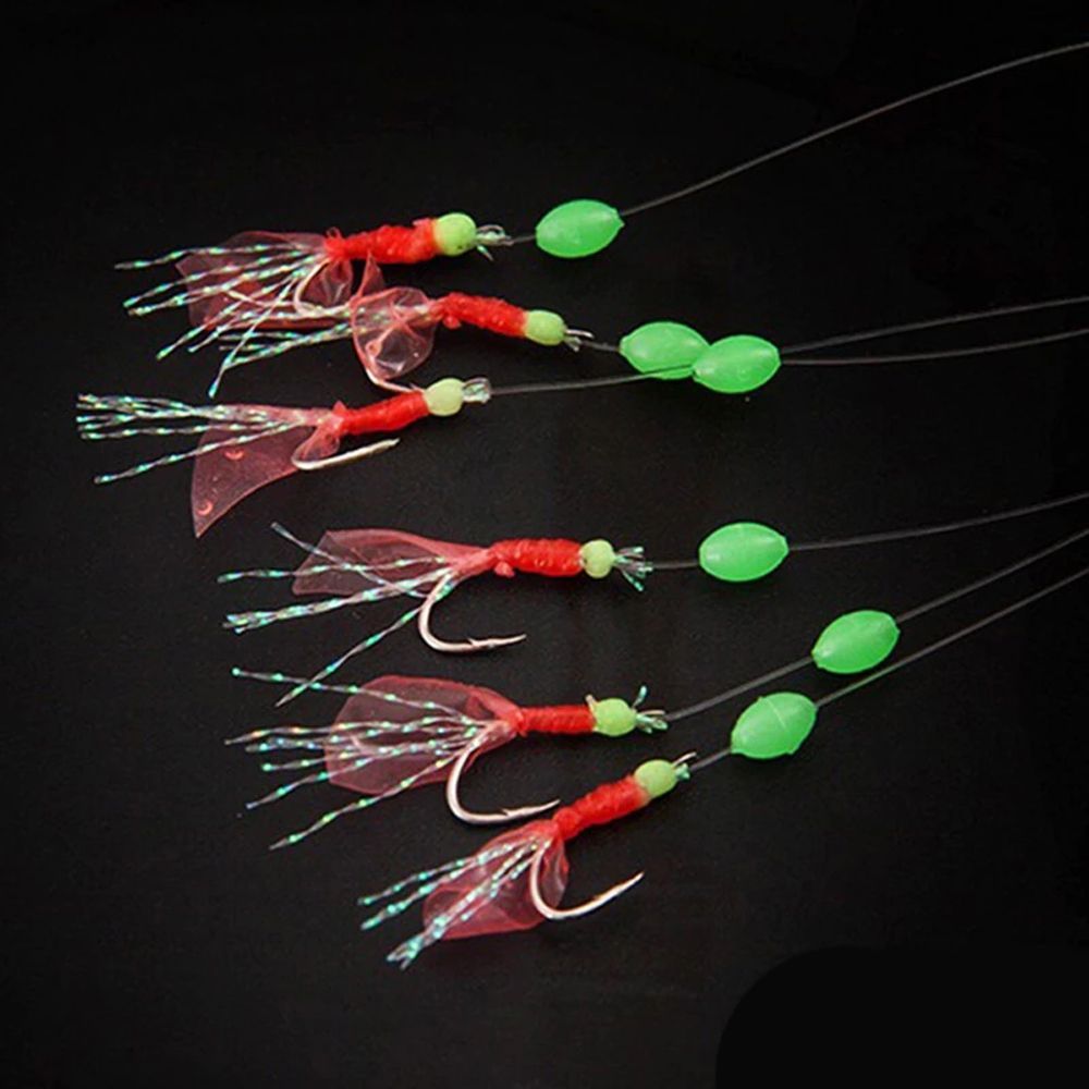 1Pack Sabiki Rigs Saltwater Artificial Fishing Lures Luminous Sea Bait Mackerel Pesca Tackle Fishskin String Hooks Feather Hook