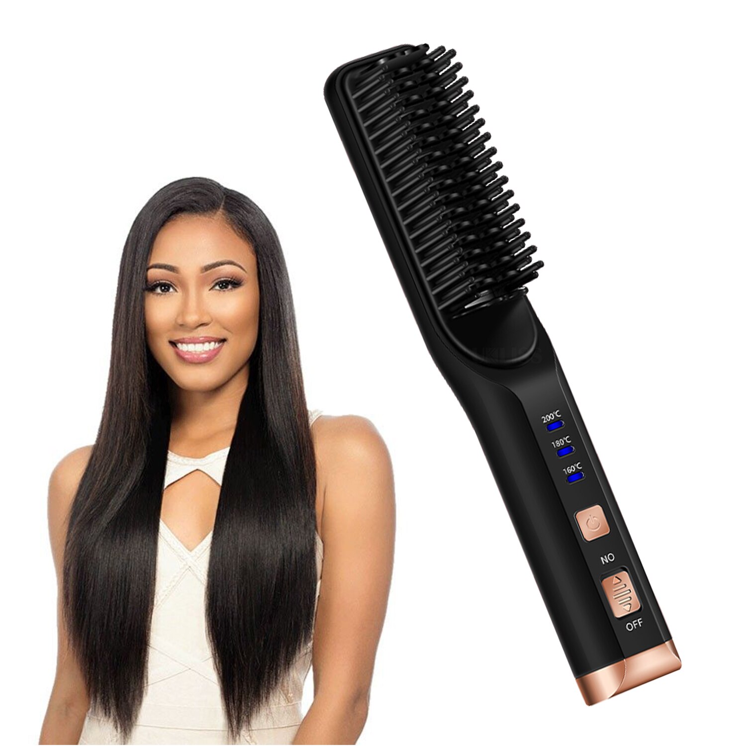 Newly Wireless Hair Straightener Brush Styler Mutilfunction Eletric Hair Straightener Comb Protable USB Rechargeable Flat Iron: Black
