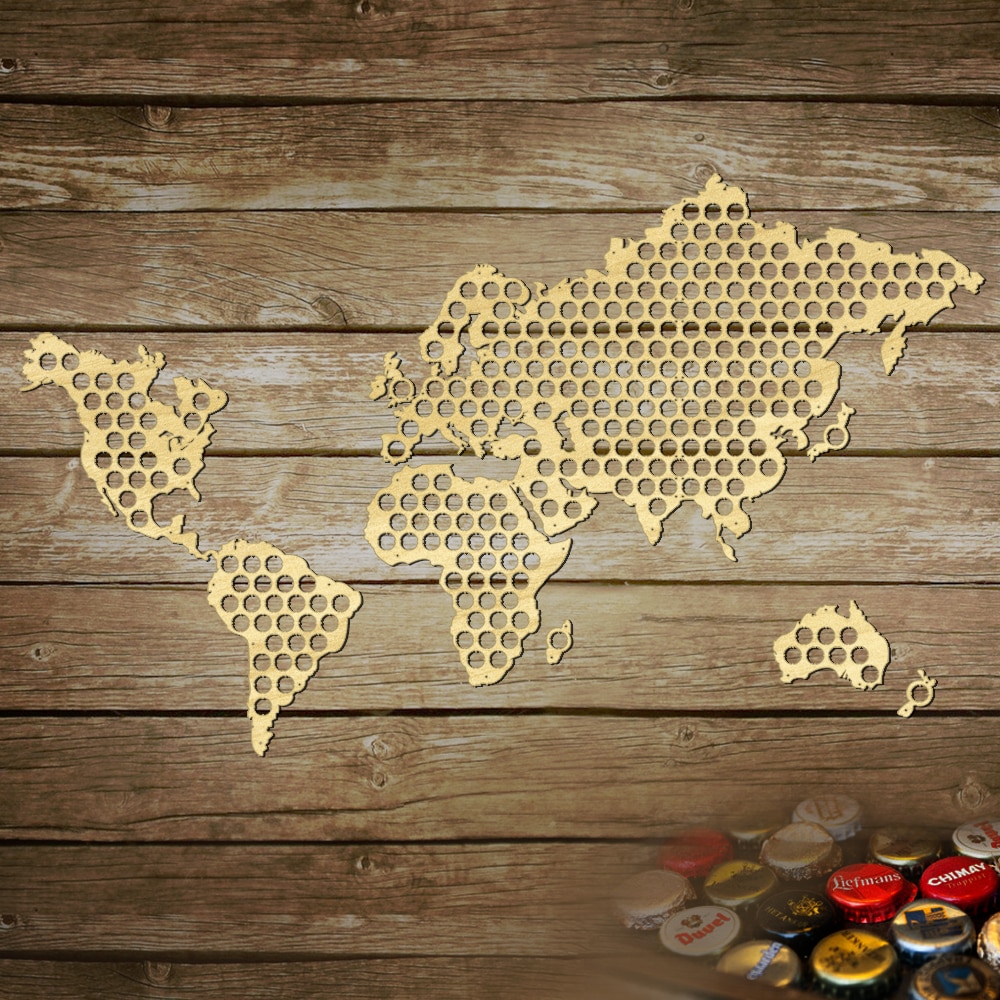World Map Bottle Beer Cap Map Wooden Craft Wall Art Decorative Cap Collector World Map For Beer Lover