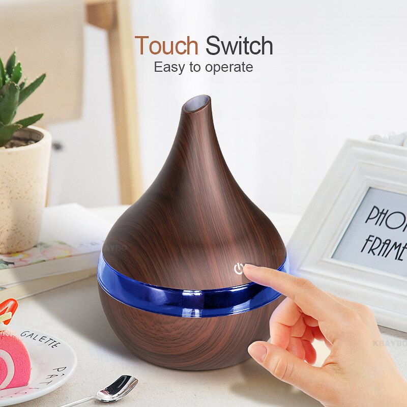 KBAYBO-difusor de Aroma eléctrico USB, Humidificador ultrasónico de grano de madera, máquina de niebla con luces de 7 colores para el hogar, 300ml