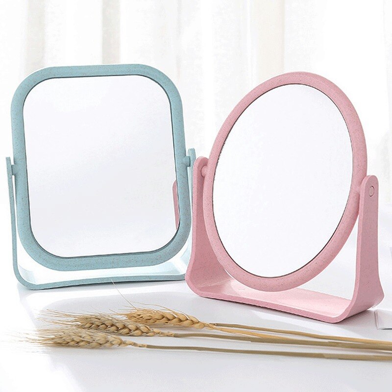 HD Round/Square Double-sided 360 Degree Rotating Makeup Mirror Foldable Portable Desktop Plastic Vanity Mirror Make Up Tool