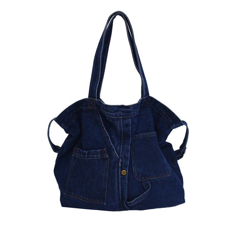 Denim Tas Meisje Grote Capaciteit Canvas Tas Vrouwen Messenger Bag Literaire Stijl Koreaanse Versie Van Tote Student schoudertas: Deep Blue