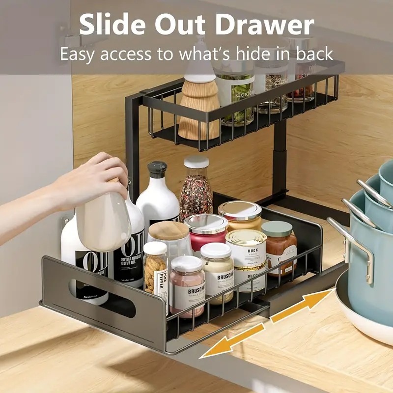 Organizadores y almacenamiento debajo del fregadero de 2 niveles con cajón deslizante, estante de baño multiusos, organizador para almacenamiento de cocina y baño