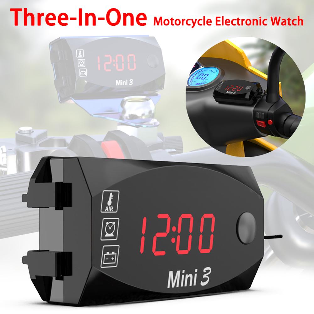 Neue Motorrad Elektronische Uhr Thermometer Voltmeter Drei-in-eins IP67 Wasserdicht Staub-nachweisen LED Uhr Digital Anzeige