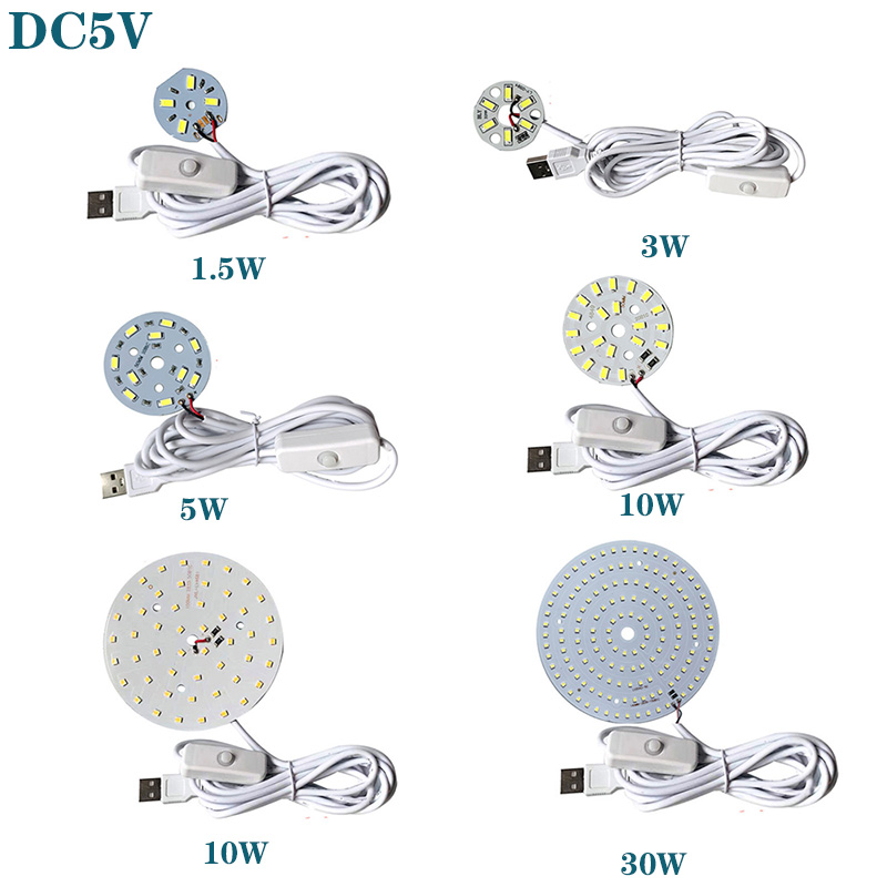 1 pièces DC5V puces LED à intensité variable SMD5730 lampe à LED USB variateur 2W 3W 5W 10W 30W panneau lumineux blanc lumière chaude avec câble de commutation marche/arrêt