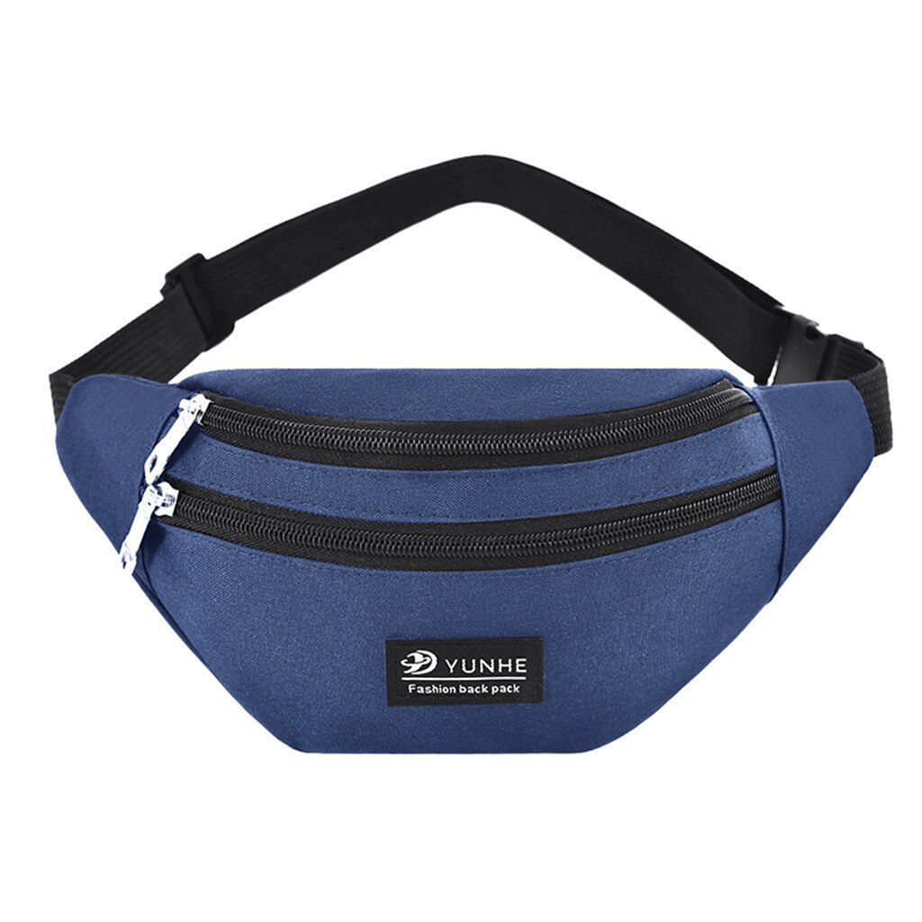 Outdoors Trave Waist Bag Women Mens Solid Color Crossbody Zipper Hip Belt Bags Casual Fanny Pack Chest Phone Pouch Mujer: Blue