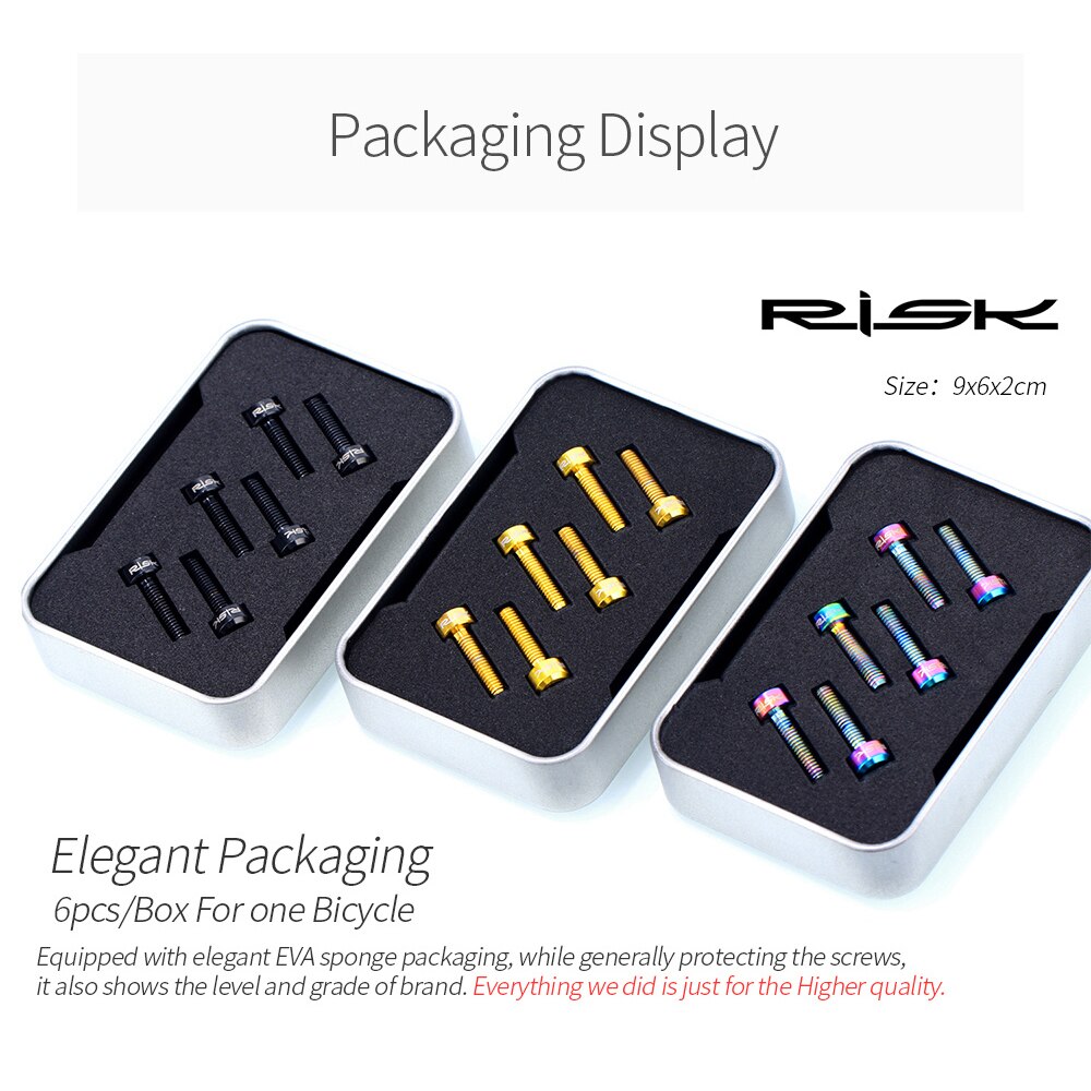 Risk 6 stuks/doos racefiets mountainbike fiets titanium  m5 x 16/18 stuurpen bevestigingsbouten schroeven voor zadelpenklem