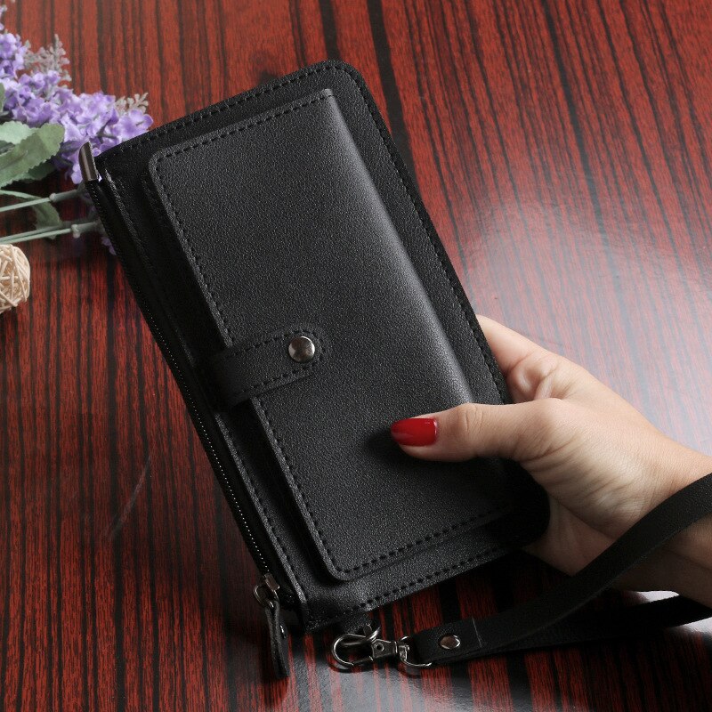 Luxe portemonnee dames, lange rits, leren portemonnees voor dames, portemonnees voor dames, multifunctionele portemonnee, portemonnees voor meisjes, carteira feminina: Zwart
